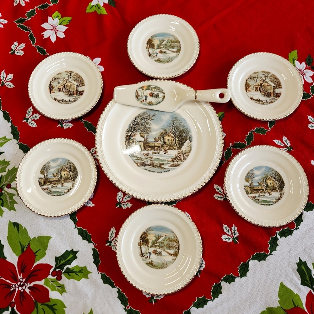 Vintage Harkerware Currier & Ives Dessert Set – Complete with Server